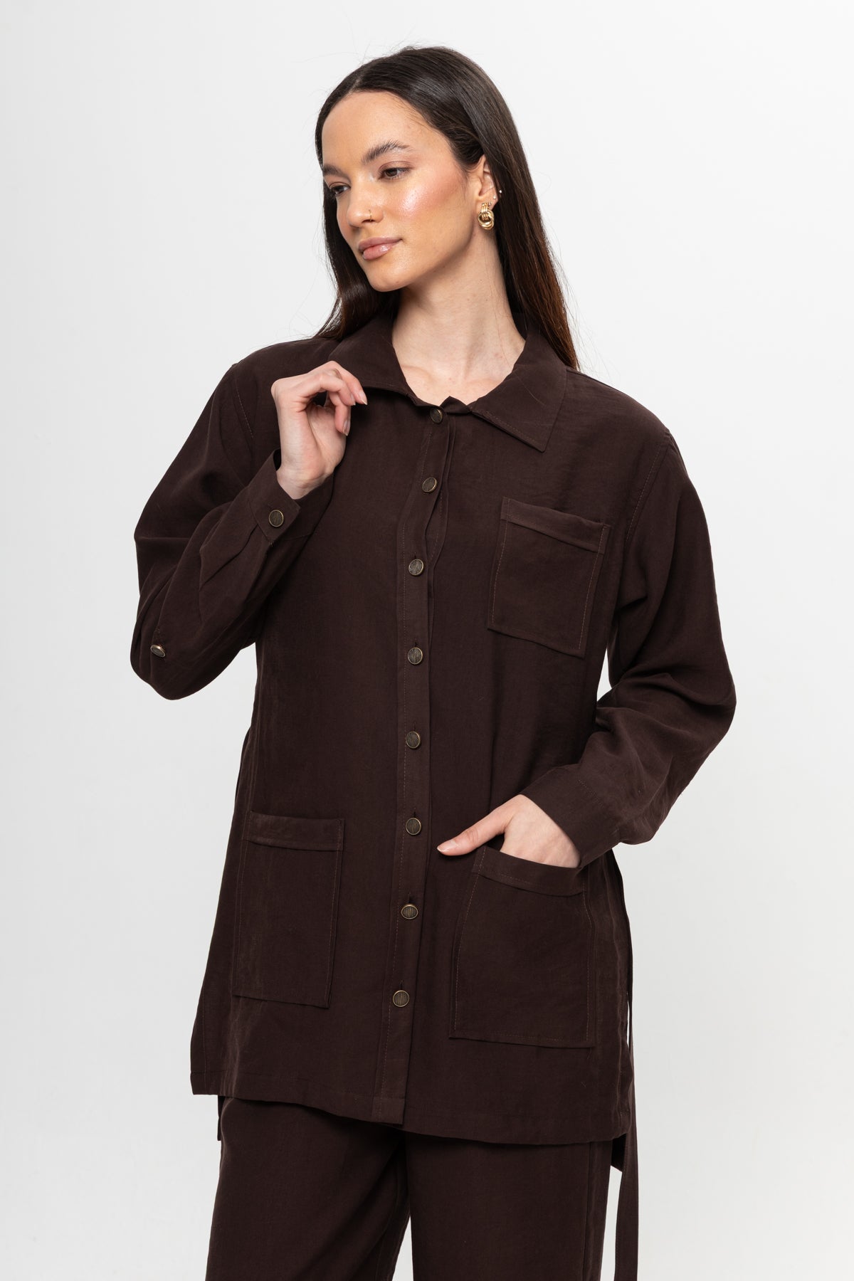 KAHVE  ÜÇ CEPLİ MODAL PANTOLON TAKIM