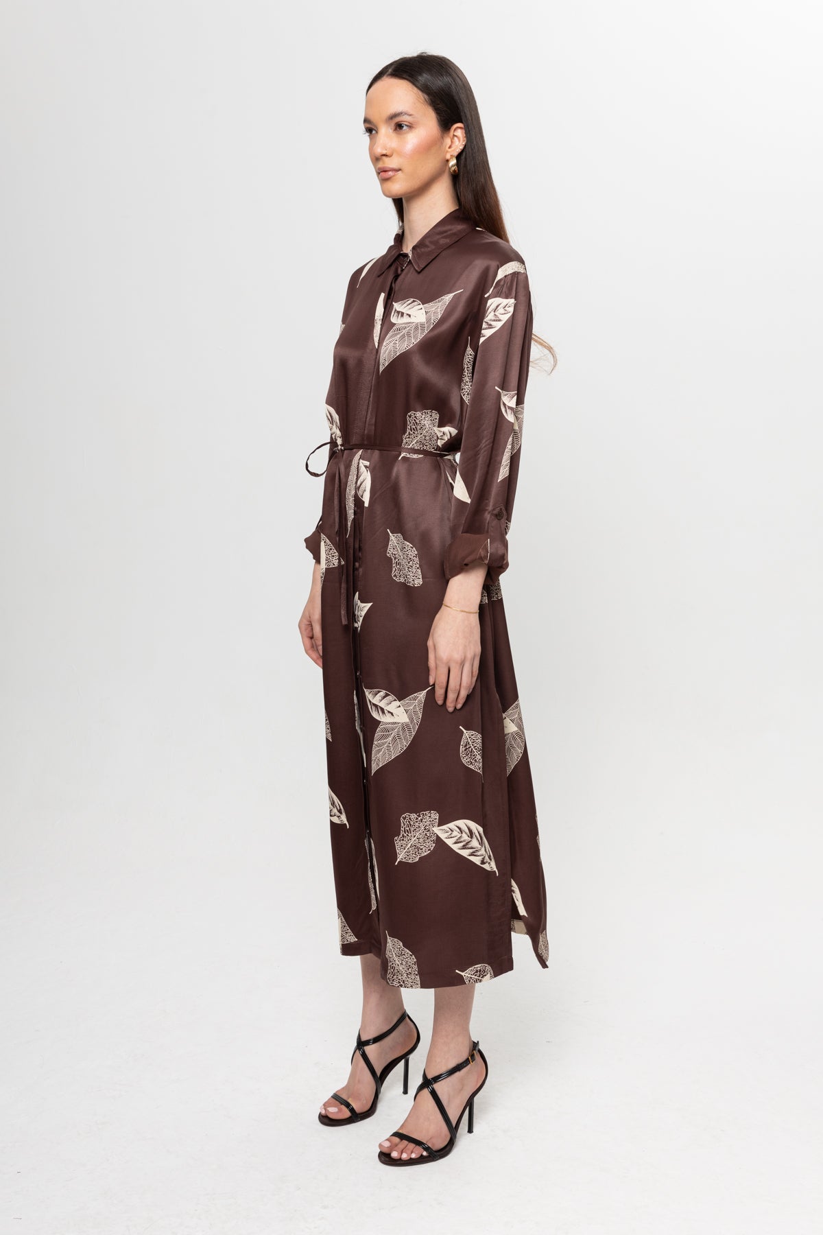 KAHVE BEJLİ SATEN GÖMLEK ELBİSE