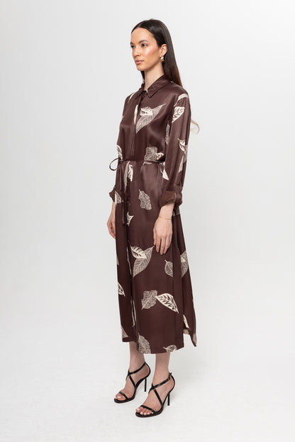 KAHVE BEJLİ SATEN GÖMLEK ELBİSE