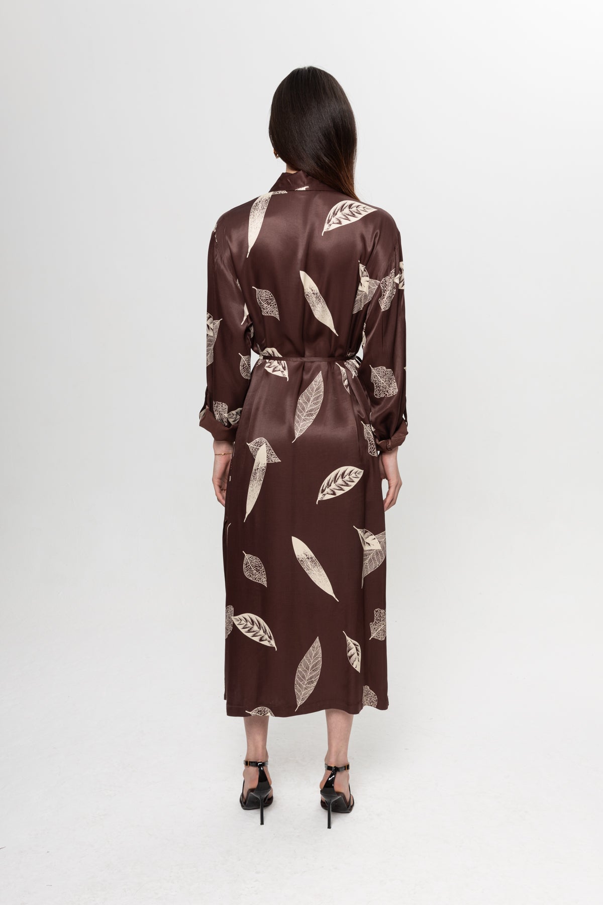 KAHVE BEJLİ SATEN GÖMLEK ELBİSE