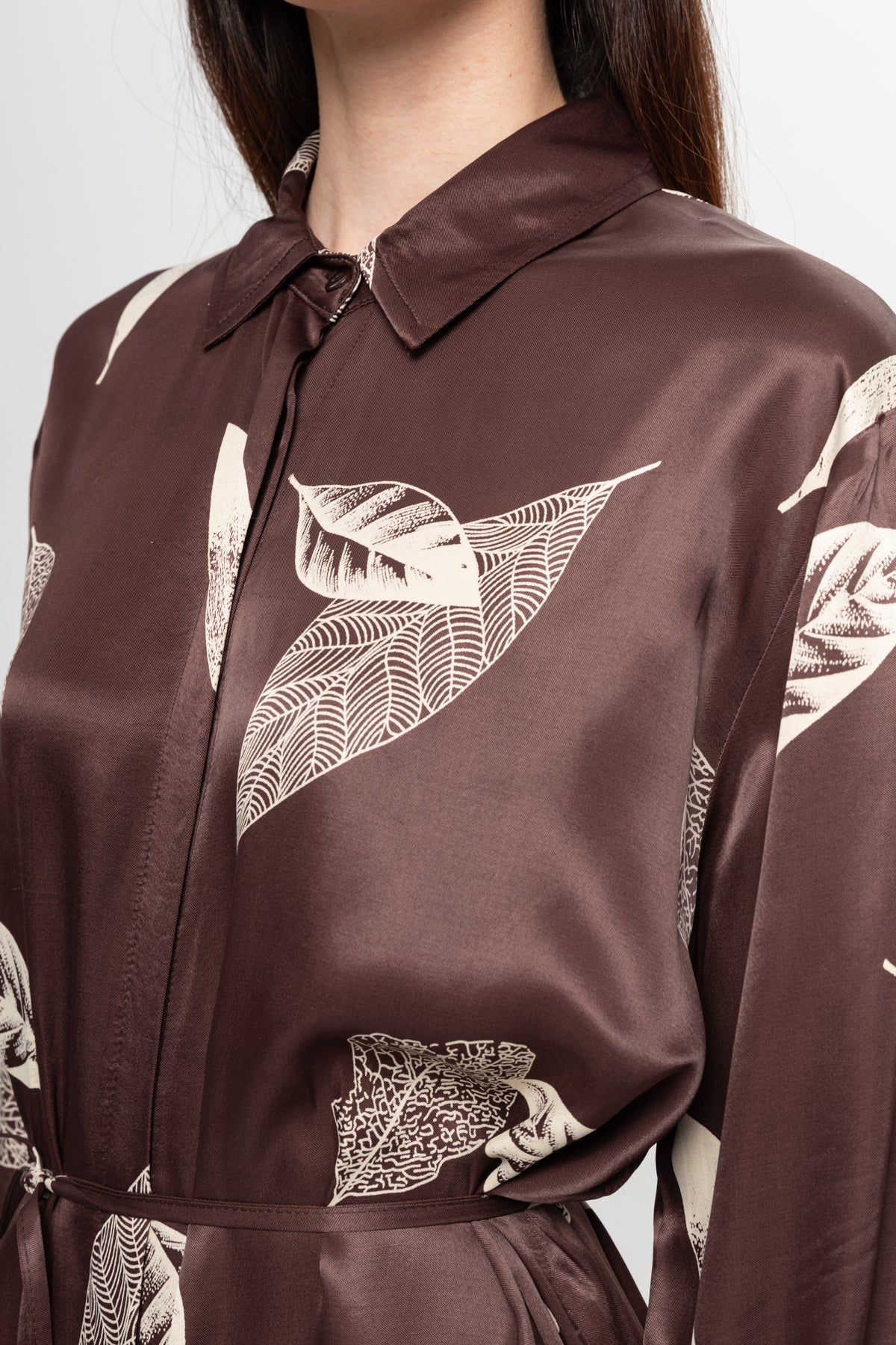 KAHVE BEJLİ SATEN GÖMLEK ELBİSE