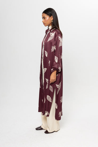 BORDO BEJLİ SATEN GÖMLEK ELBİSE