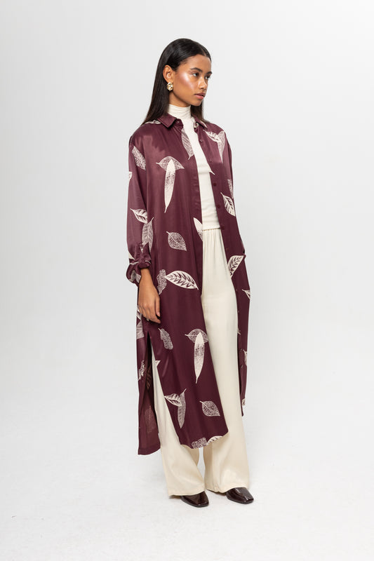 BORDO BEJLİ SATEN GÖMLEK ELBİSE