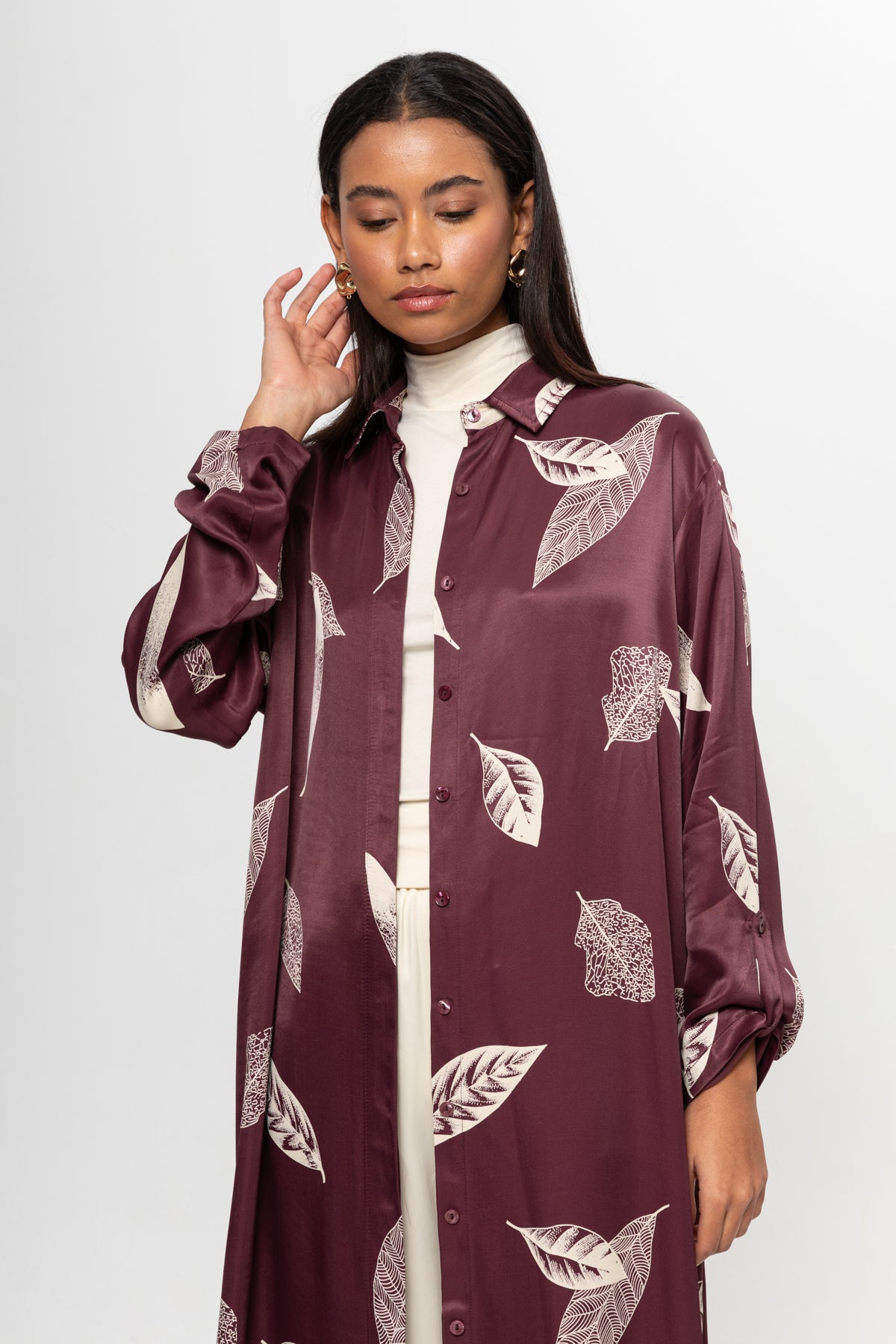 BORDO BEJLİ SATEN GÖMLEK ELBİSE