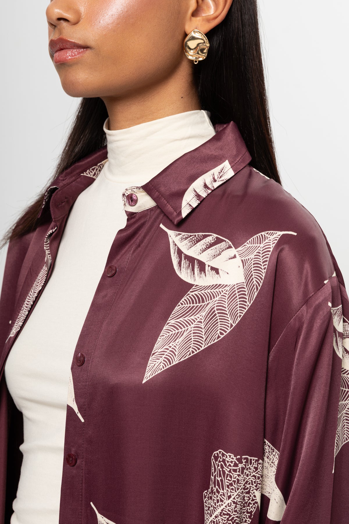 BORDO BEJLİ SATEN GÖMLEK ELBİSE