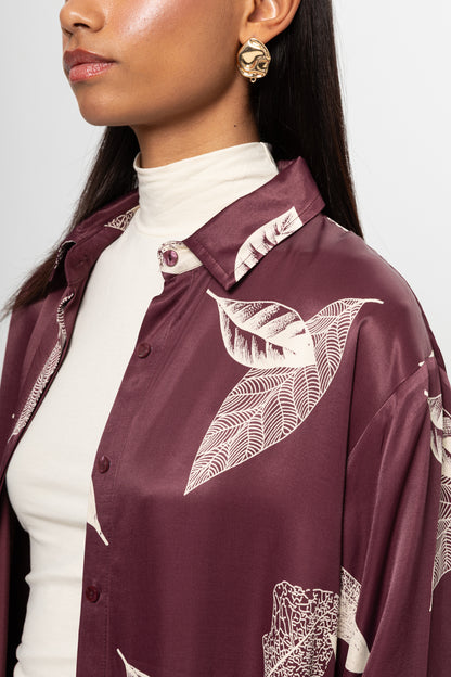 BORDO BEJLİ SATEN GÖMLEK ELBİSE