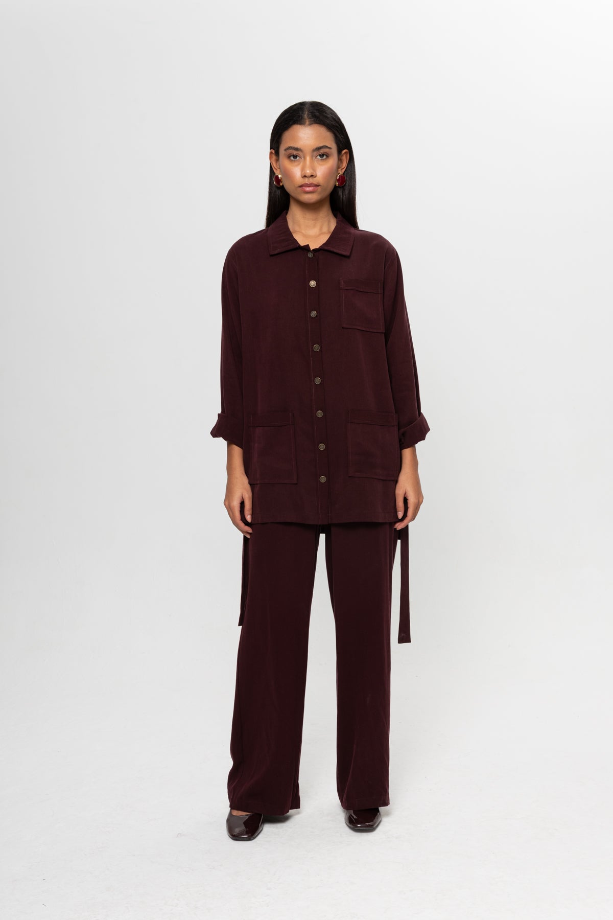 BORDO  ÜÇ CEPLİ MODAL PANTOLON TAKIM