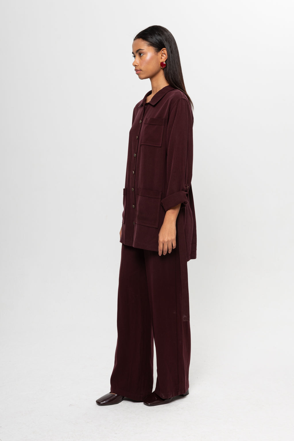 BORDO  ÜÇ CEPLİ MODAL PANTOLON TAKIM