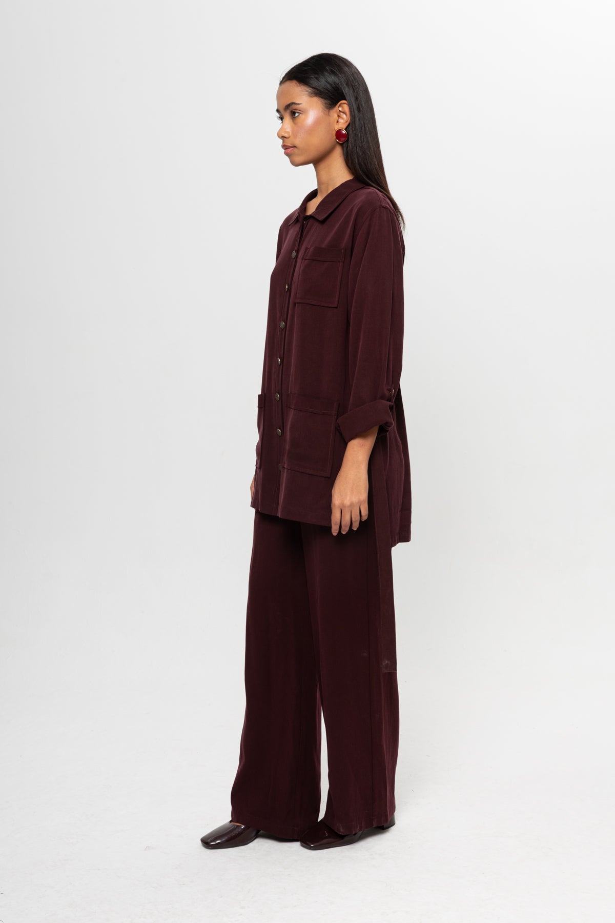 BORDO  ÜÇ CEPLİ MODAL PANTOLON TAKIM