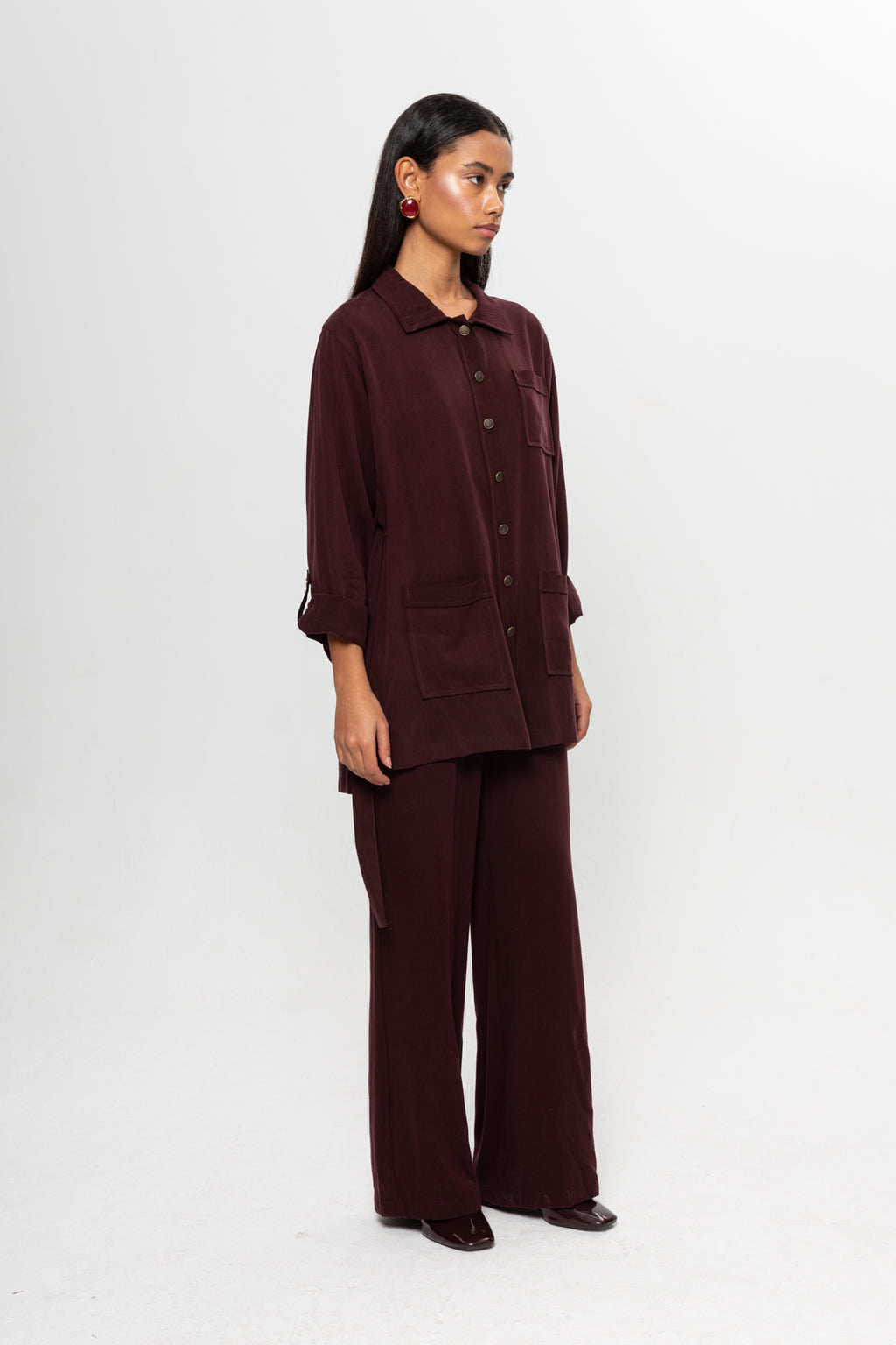 BORDO  ÜÇ CEPLİ MODAL PANTOLON TAKIM