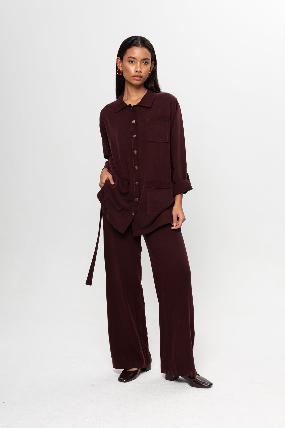 BORDO  ÜÇ CEPLİ MODAL PANTOLON TAKIM