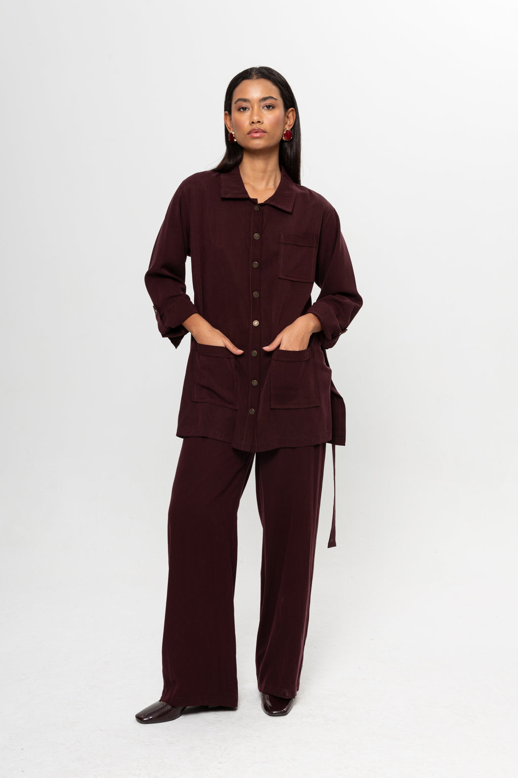 BORDO  ÜÇ CEPLİ MODAL PANTOLON TAKIM