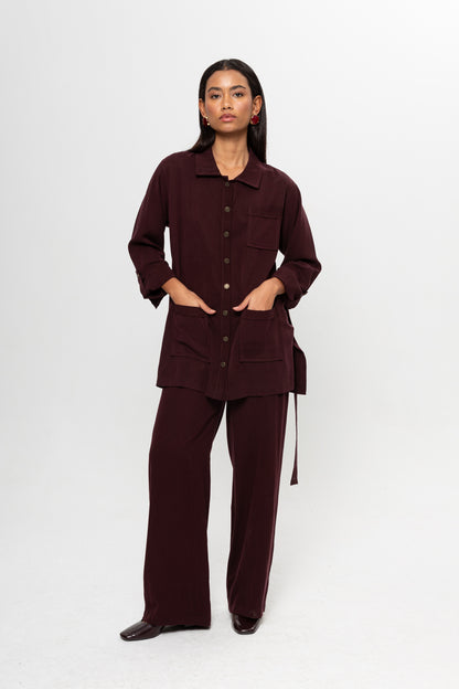 BORDO  ÜÇ CEPLİ MODAL PANTOLON TAKIM