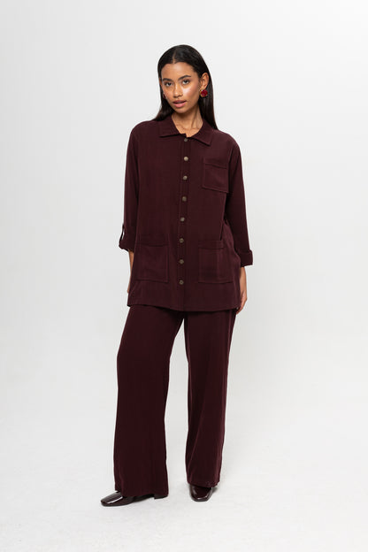 BORDO  ÜÇ CEPLİ MODAL PANTOLON TAKIM