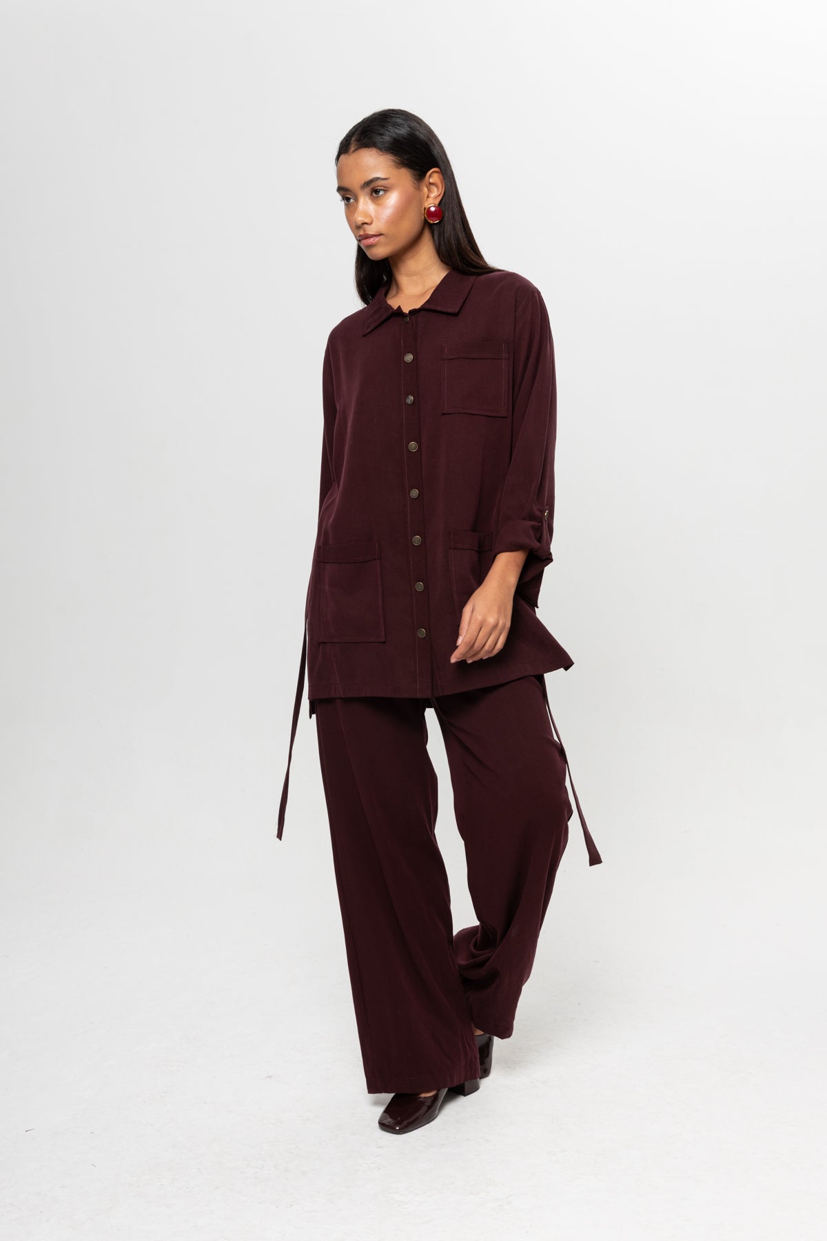 BORDO  ÜÇ CEPLİ MODAL PANTOLON TAKIM