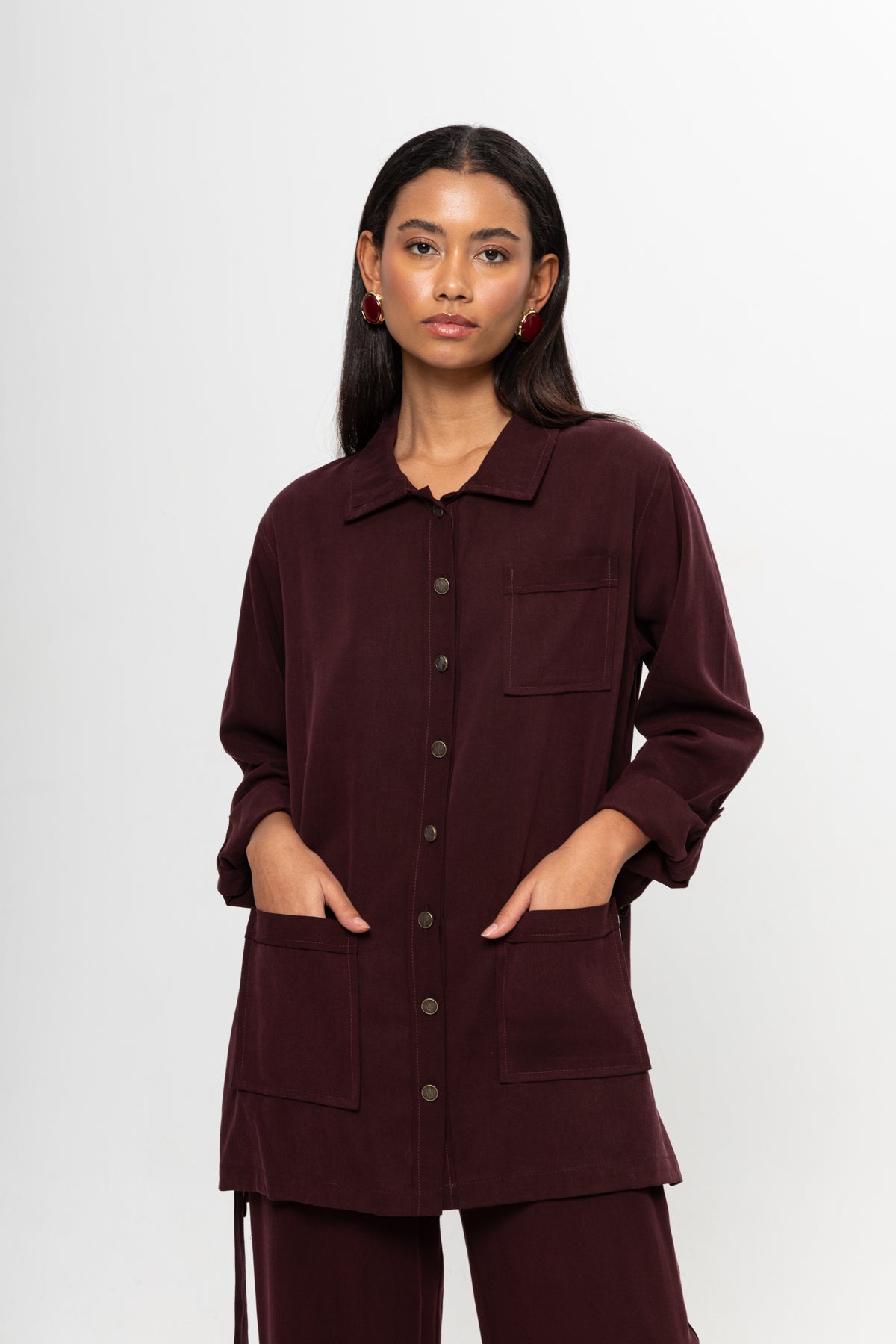 BORDO  ÜÇ CEPLİ MODAL PANTOLON TAKIM