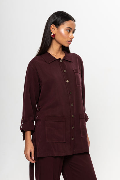 BORDO  ÜÇ CEPLİ MODAL PANTOLON TAKIM