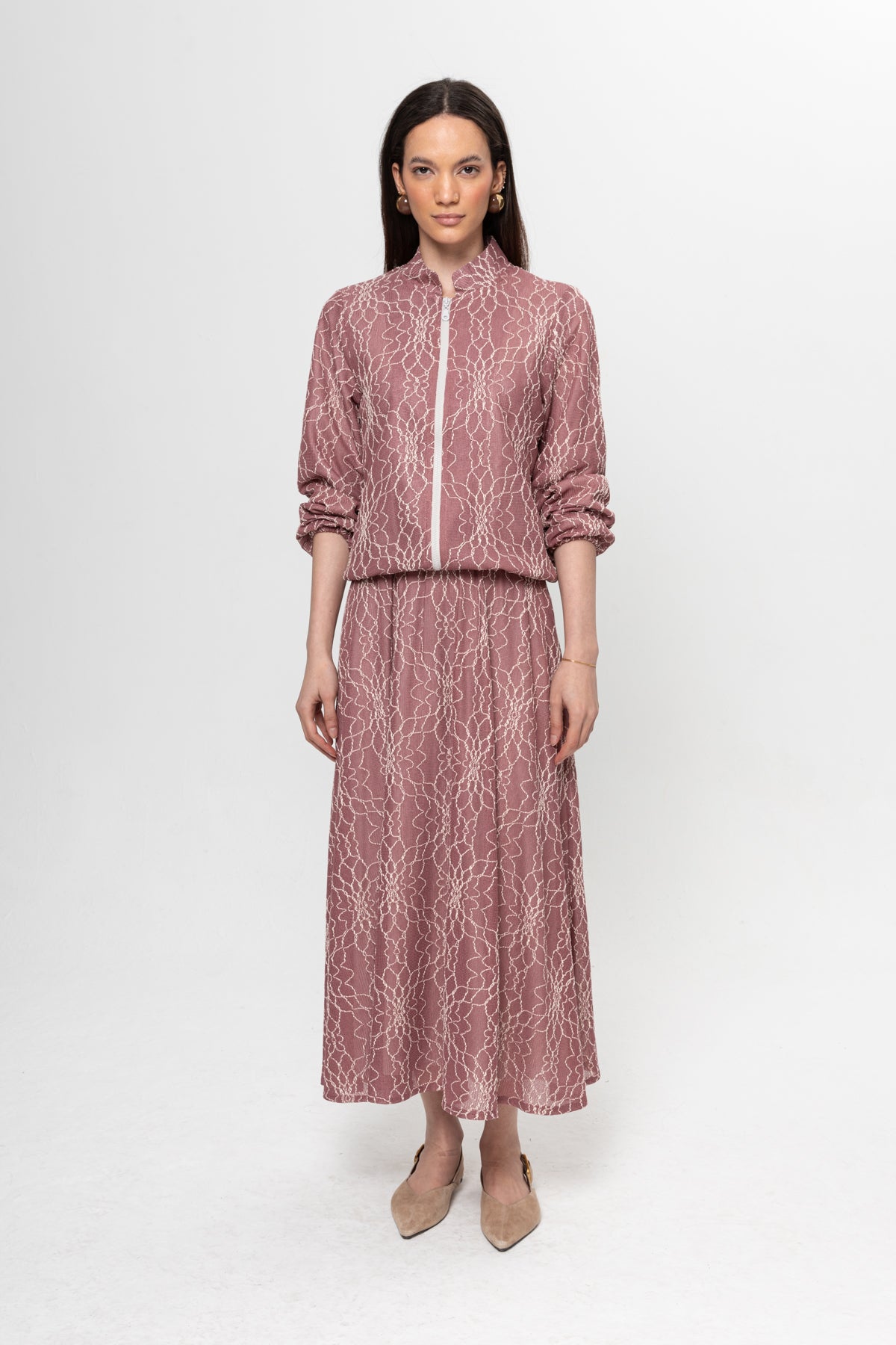 GÜL KURUSU DANTEL DETAY ETEKLİ TAKIM