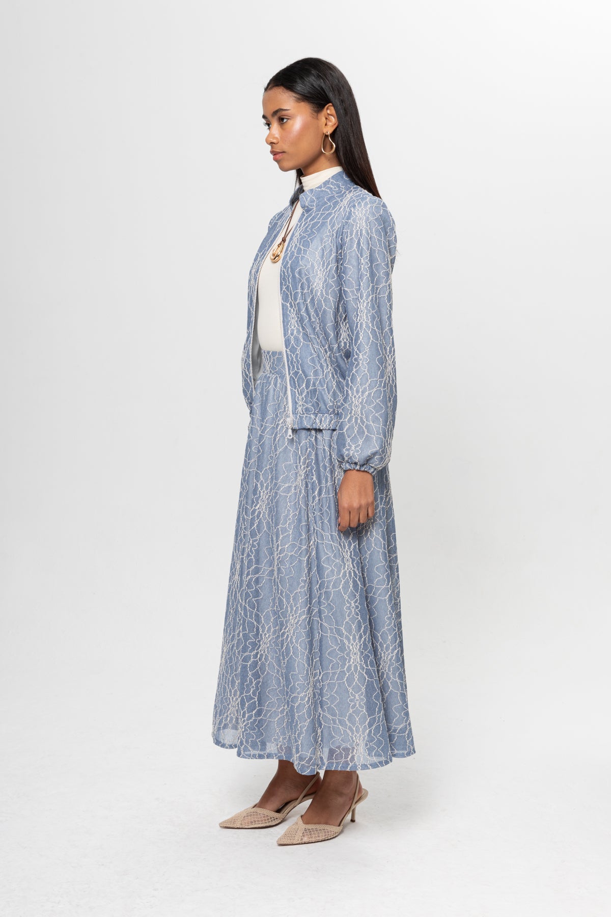 BEBE MAVİSİ DANTEL DETAY ETEKLİ TAKIM