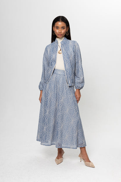 BEBE MAVİSİ DANTEL DETAY ETEKLİ TAKIM