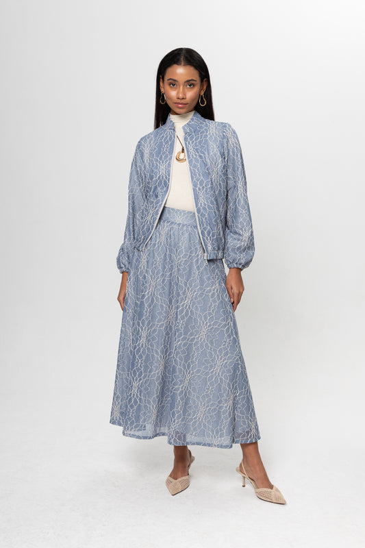 BEBE MAVİSİ DANTEL DETAY ETEKLİ TAKIM