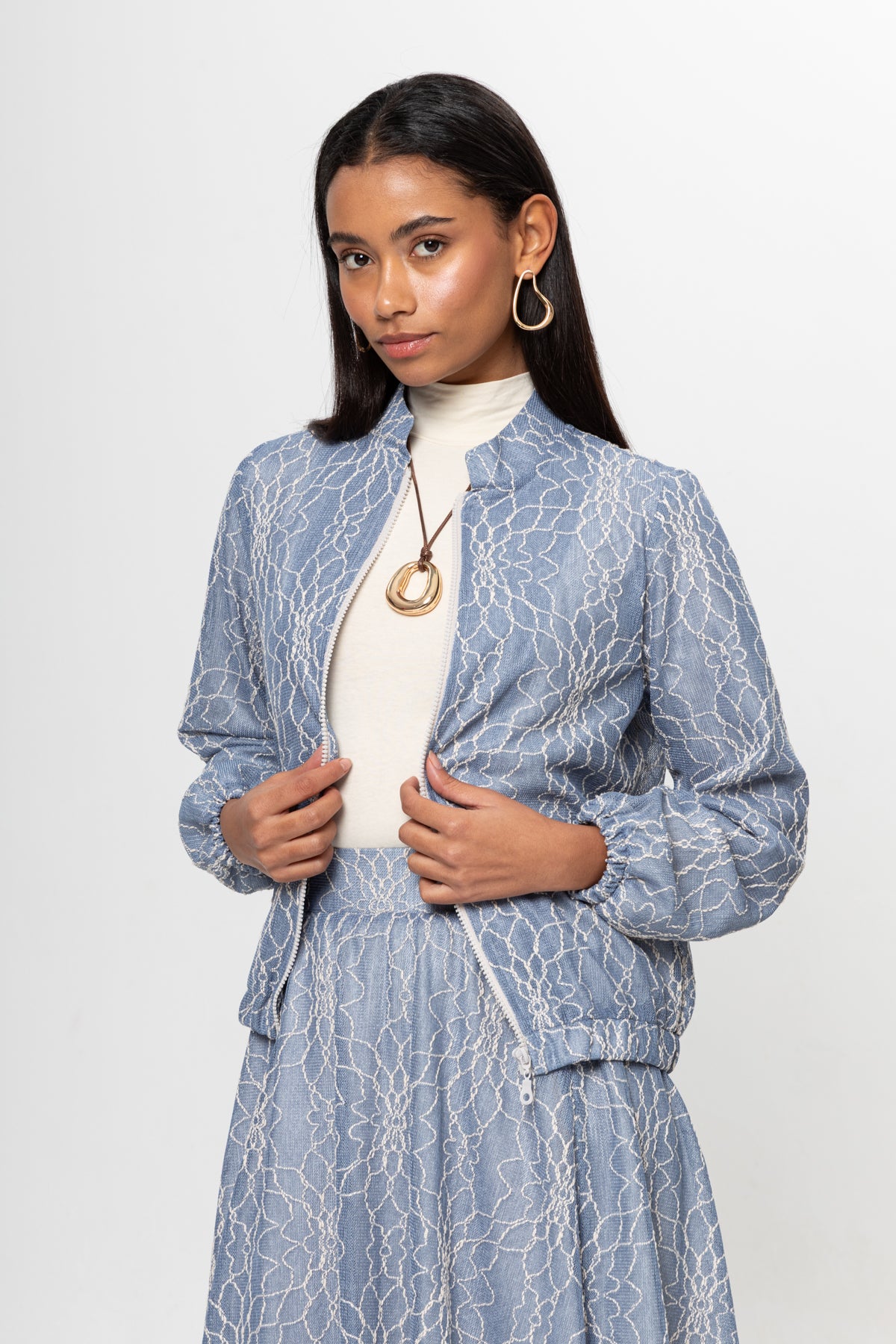 BEBE MAVİSİ DANTEL DETAY ETEKLİ TAKIM