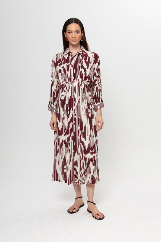 BEJ BORDO GÖMLEK ELBİSE