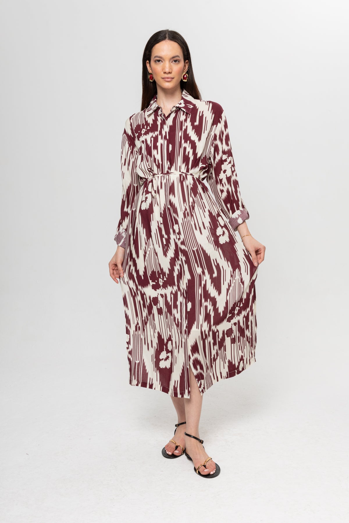 BEJ BORDO GÖMLEK ELBİSE