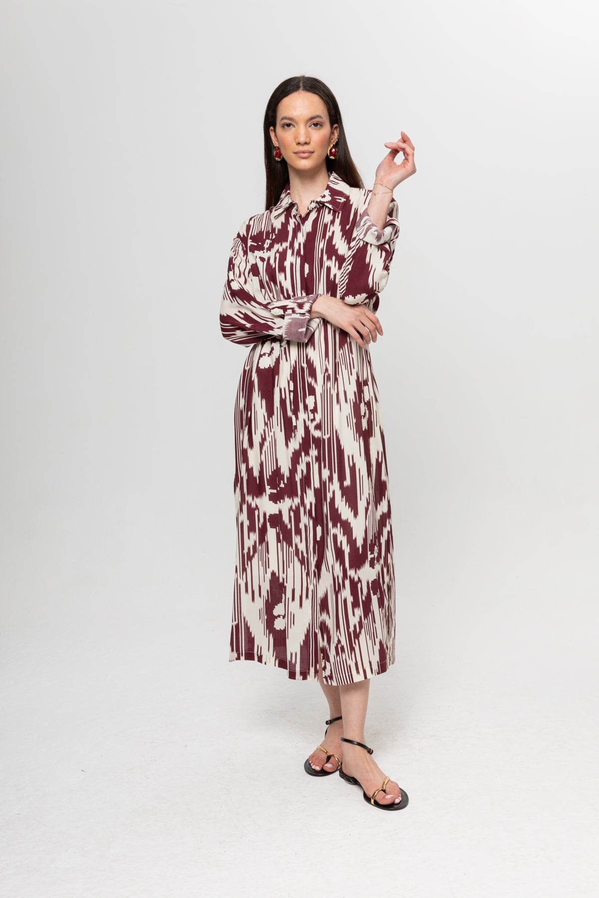 BEJ BORDO GÖMLEK ELBİSE