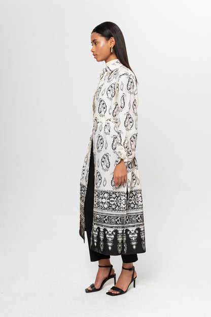 BEJ SİYAH DESENLİ GÖMLEK ELBİSE