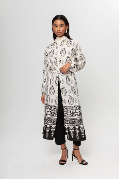 BEJ SİYAH DESENLİ GÖMLEK ELBİSE