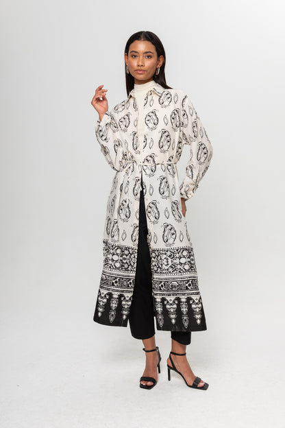 BEJ SİYAH DESENLİ GÖMLEK ELBİSE