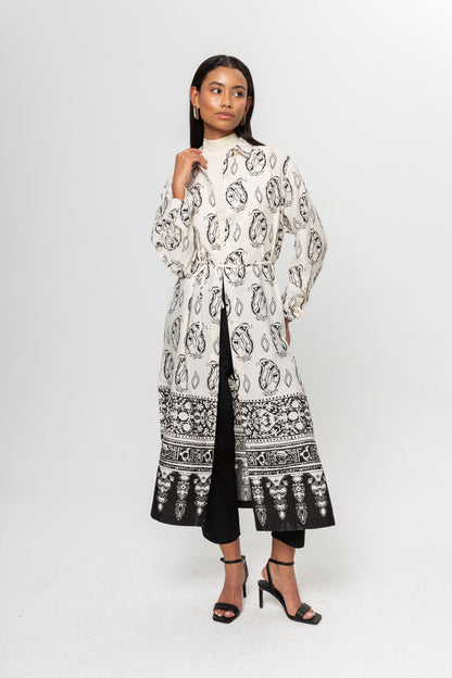 BEJ SİYAH DESENLİ GÖMLEK ELBİSE