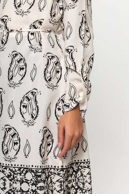 BEJ SİYAH DESENLİ GÖMLEK ELBİSE