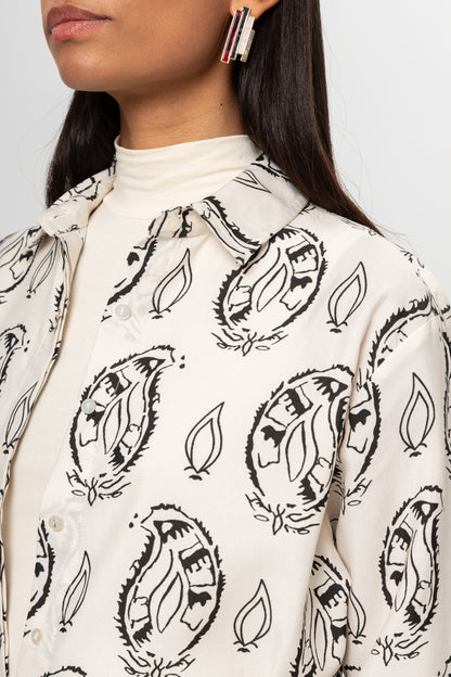 BEJ SİYAH DESENLİ GÖMLEK ELBİSE