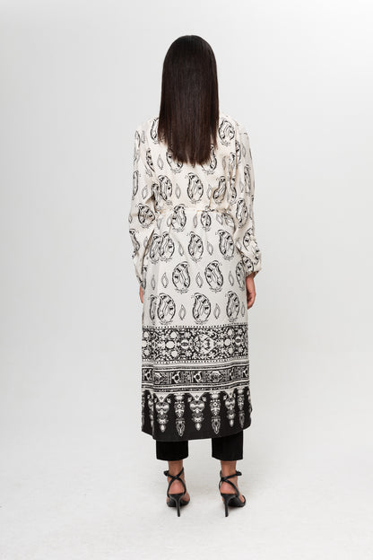 BEJ SİYAH DESENLİ GÖMLEK ELBİSE