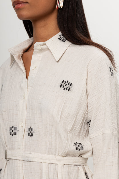 BEJ SİYAH RENKLİ SALAŞ KEMERLİ GÖMLEK