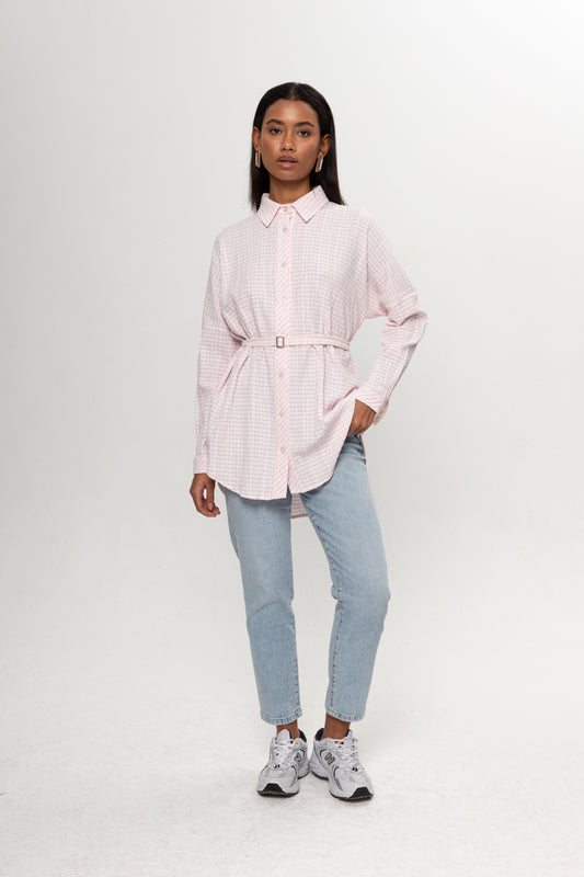 PEMBE PÖTİKARE KEMERLİ GÖMLEK