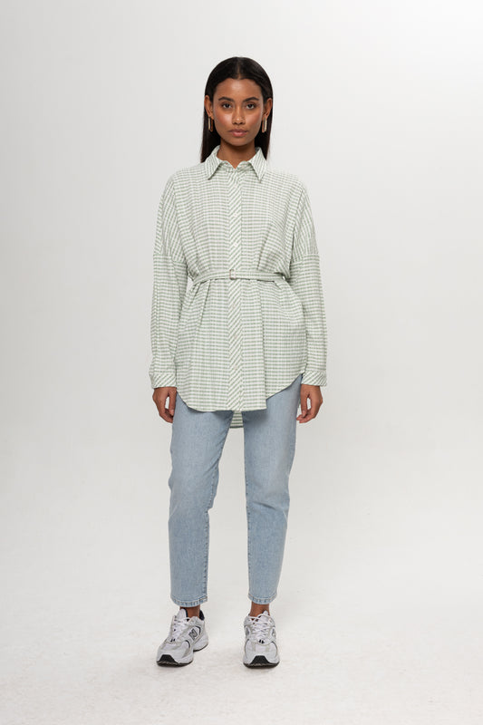 YEŞİL PÖTİKARE KEMERLİ GÖMLEK