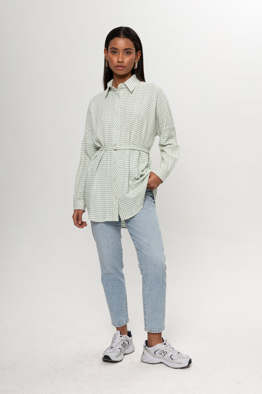 YEŞİL PÖTİKARE KEMERLİ GÖMLEK