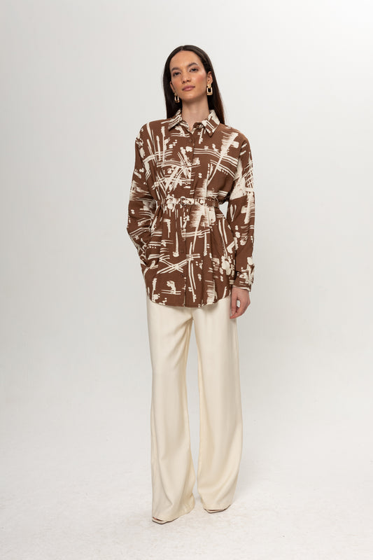 KAHVE BEJLİ KARIŞIK DESENLİ PANTOLON TAKIM