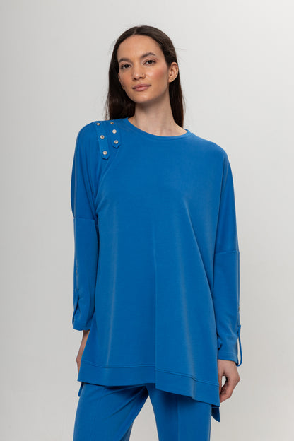 MAVİ OMUZLARI DÜĞME DETAYLI İKİLİ TAKIM