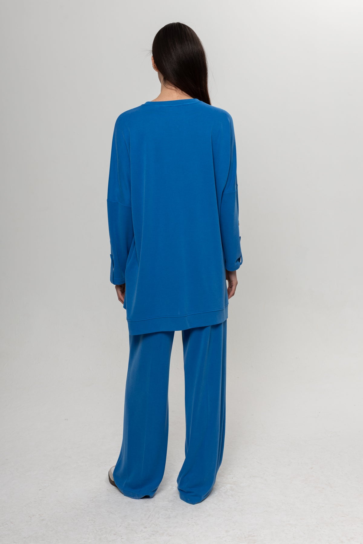 MAVİ OMUZLARI DÜĞME DETAYLI İKİLİ TAKIM