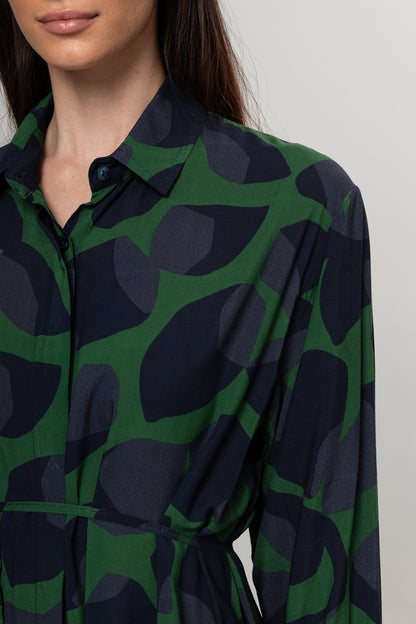 LACİVERT YEŞİL DESENLİ GÖMLEK ELBİSE