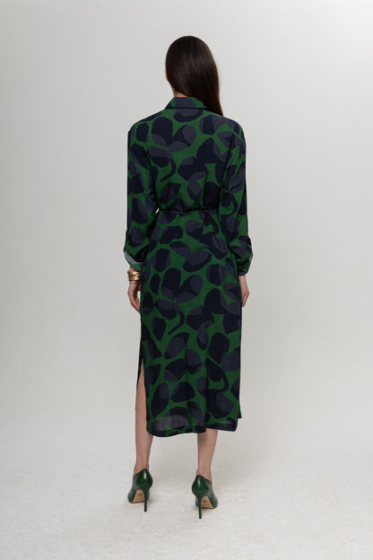 LACİVERT YEŞİL DESENLİ GÖMLEK ELBİSE