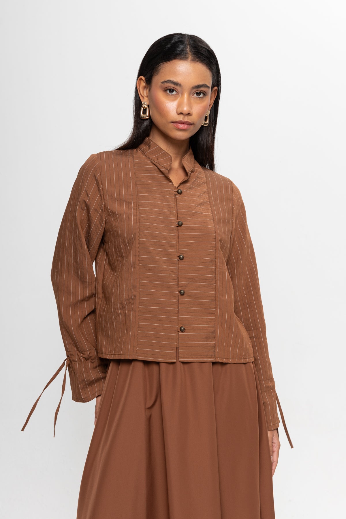 CAMEL  ÇİZGİLİ ÖNÜ BRİTLİ ETEK TAKIM