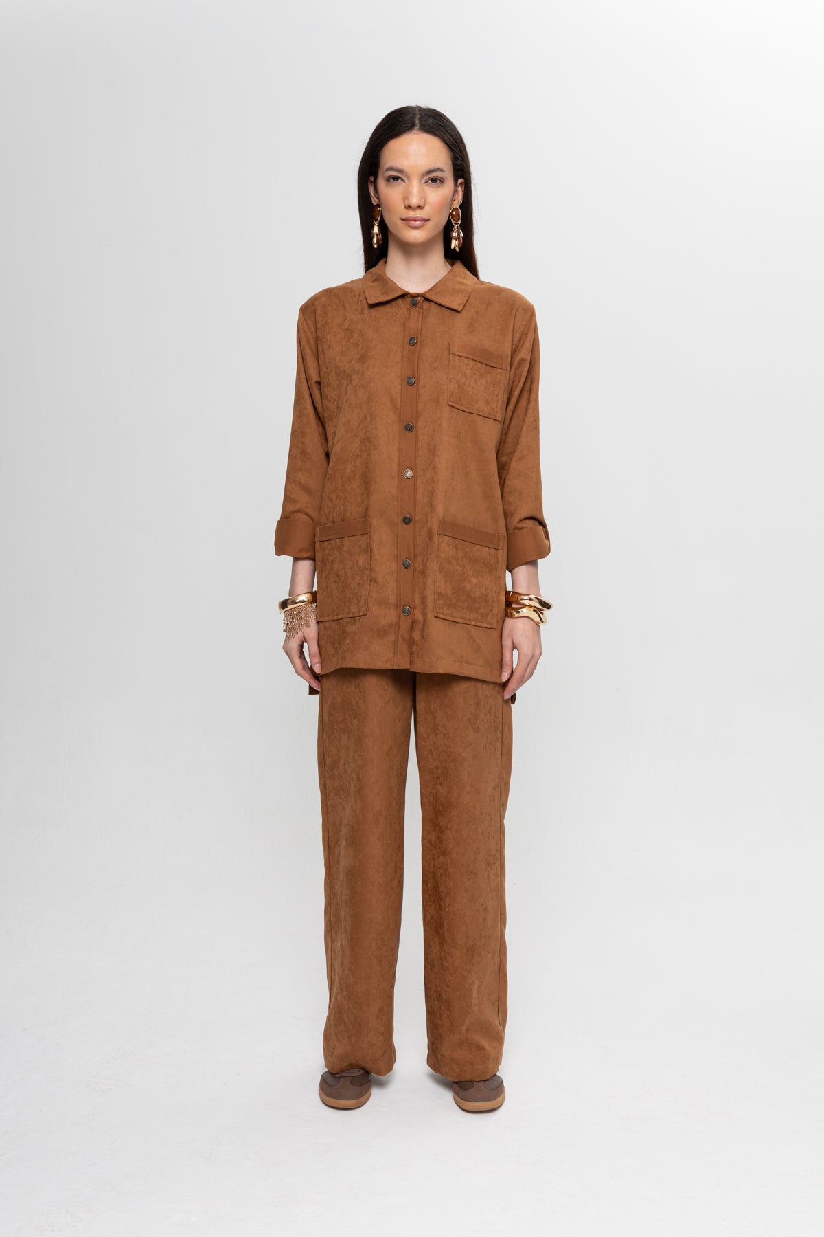 CAMEL SÜET  ÜÇ CEPLİ PANTOLON TAKIM