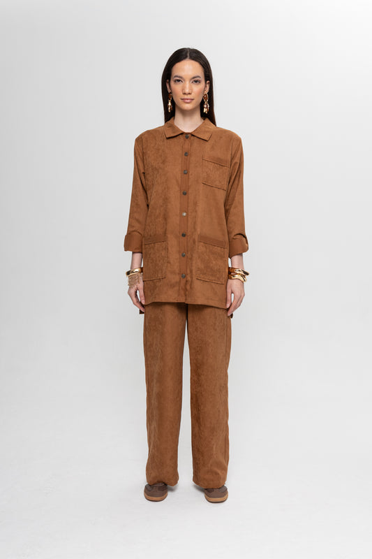 CAMEL SÜET  ÜÇ CEPLİ PANTOLON TAKIM