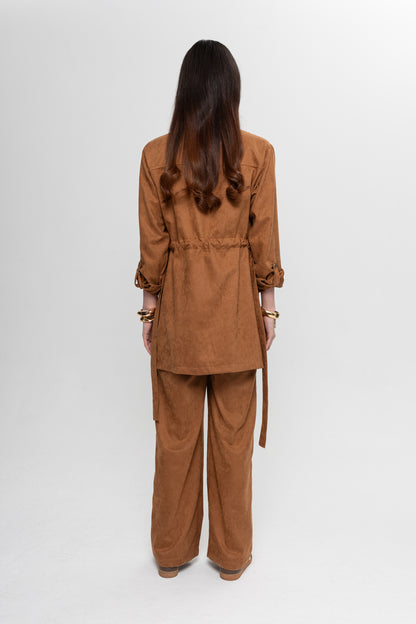 CAMEL SÜET  ÜÇ CEPLİ PANTOLON TAKIM