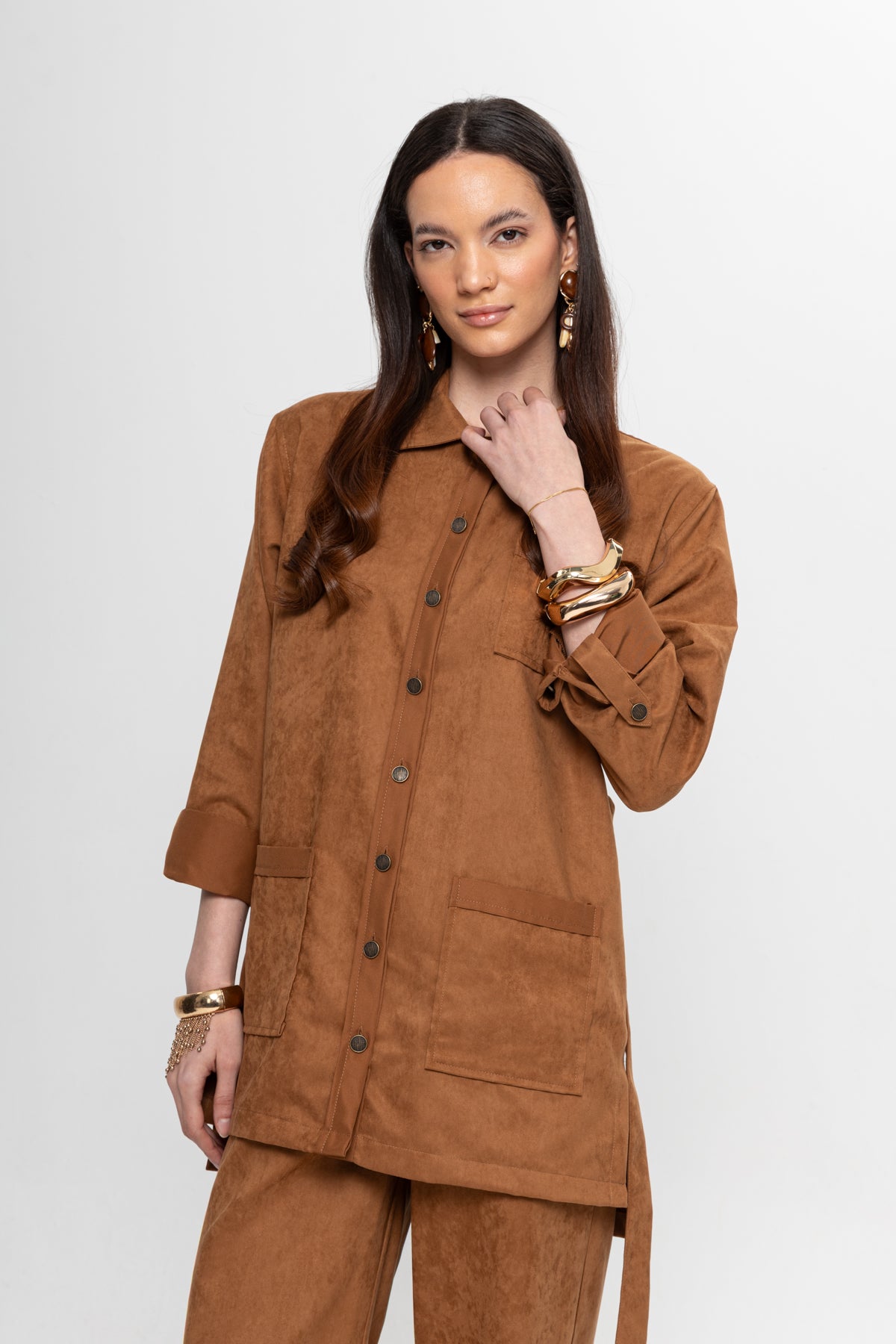 CAMEL SÜET  ÜÇ CEPLİ PANTOLON TAKIM